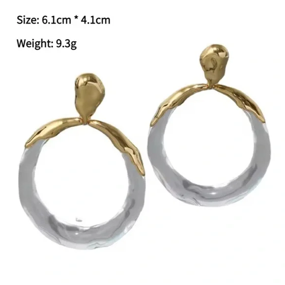 Molten Metal Lucite Hoop Large Drop Earrings Gold Tone Alexis Bittar STYLE N16